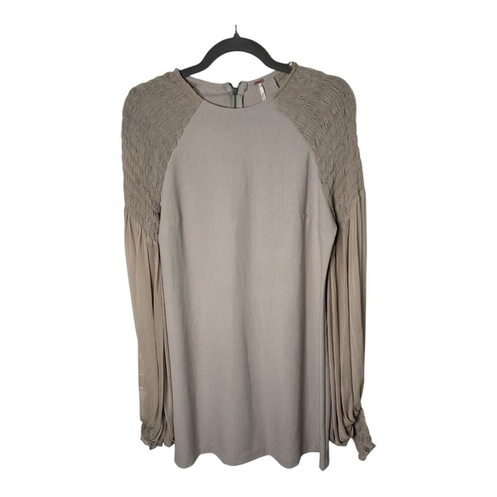Free People Beige Long Sheer Sleeve Mini Dress Back Exposed Zipper Small